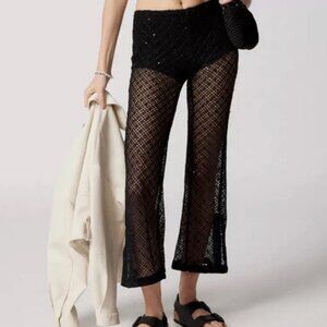 Urban Outfitters Black Sequin Siren Sheer Netted Crop Pants Size Small
